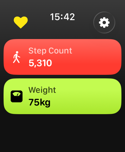 HealthFace on Apple Watch showing step count and weight